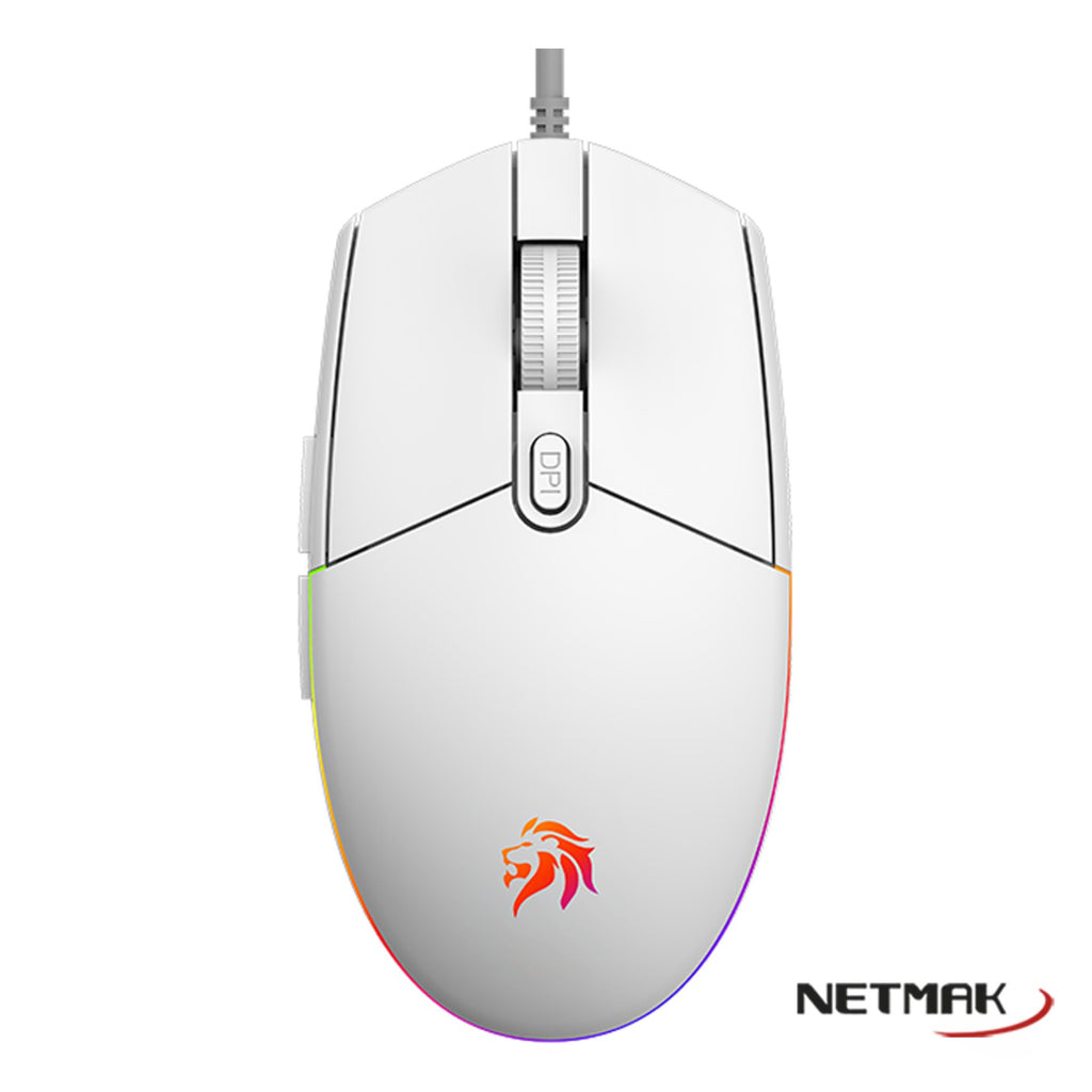 Mouse Gamer USB Netmak Expert NM-EXPERT 6 Botones RGB 3600 DPI Blanco