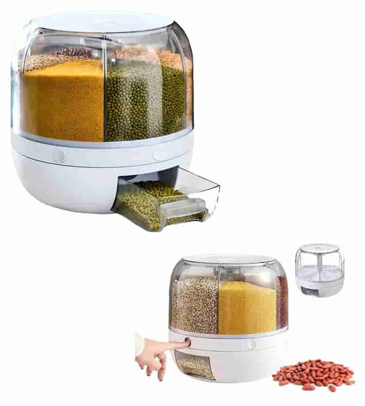 Dispensador Giratorio de Alimentos y Granos Dinax 360° 6 Compartimentos DXDISP360