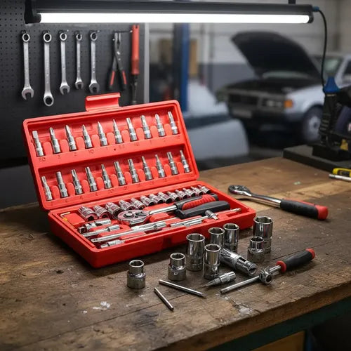 KIT SET DE HERRAMIENTAS 46 PIEZAS - LLAVES TUBOS + PUNTAS DESTORNILLADOR