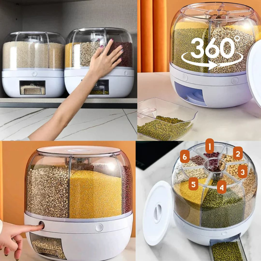 Dispensador Giratorio de Alimentos y Granos Dinax 360° 6 Compartimentos DXDISP360