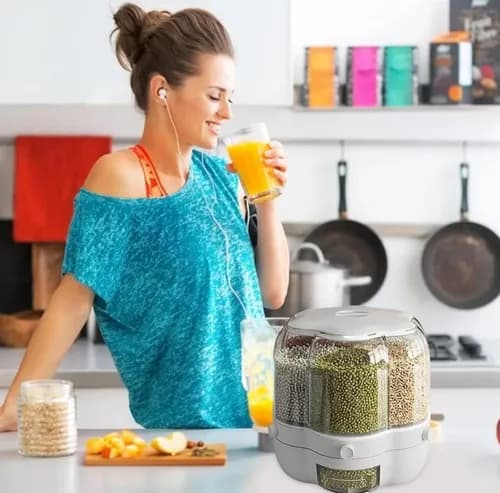 Dispensador Giratorio de Alimentos y Granos Dinax 360° 6 Compartimentos DXDISP360