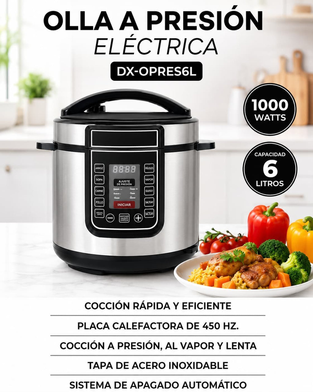 Olla a Presión Eléctrica Multifunción Dinax DXOLL200W 6L 1000W