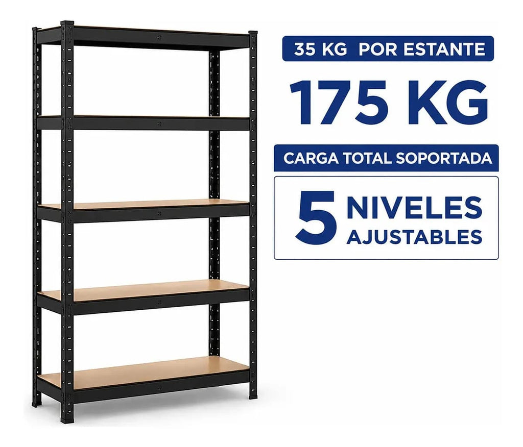 Estantería Metálica Encastrable 5 Niveles Negra 180x90x40 cm Reforzada