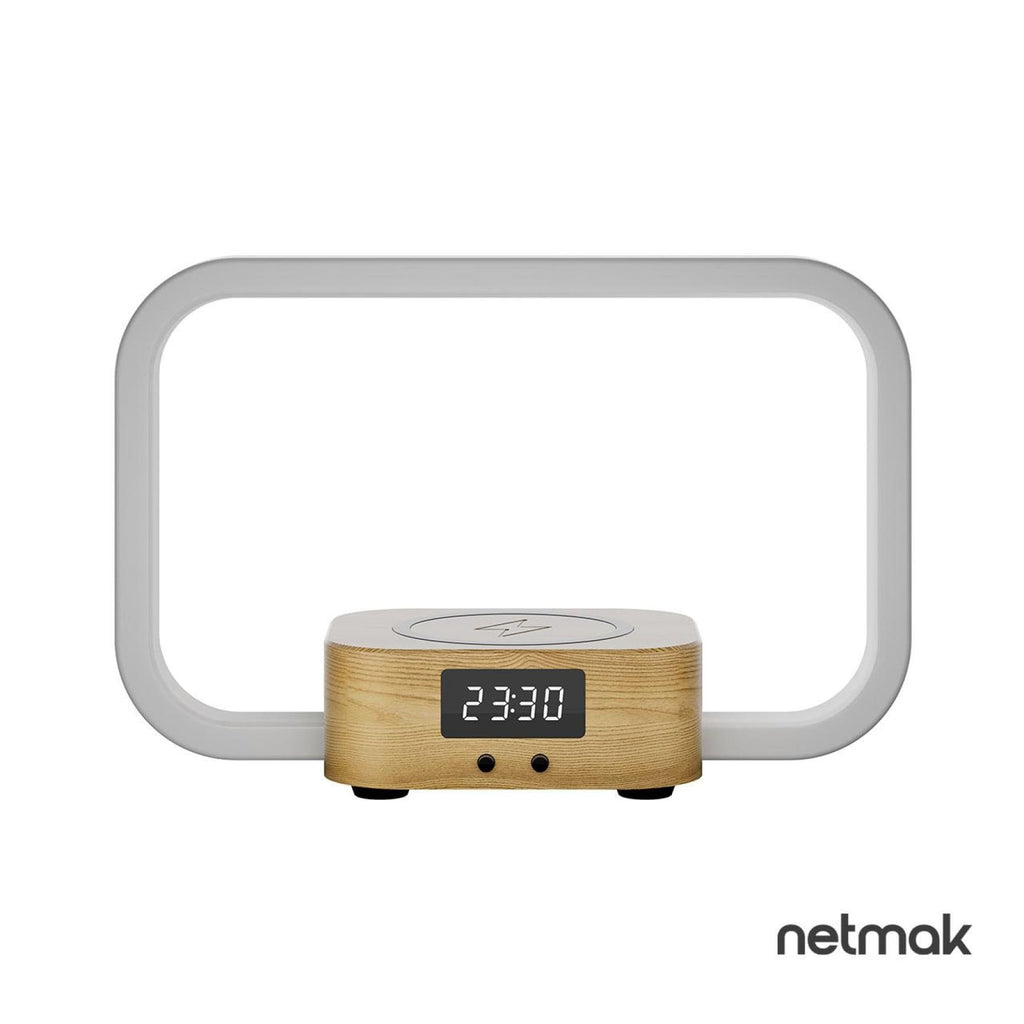 Lámpara LED Velador Reloj Digital con Cargador Inalámbrico 15W Netmak NM-LUMINA