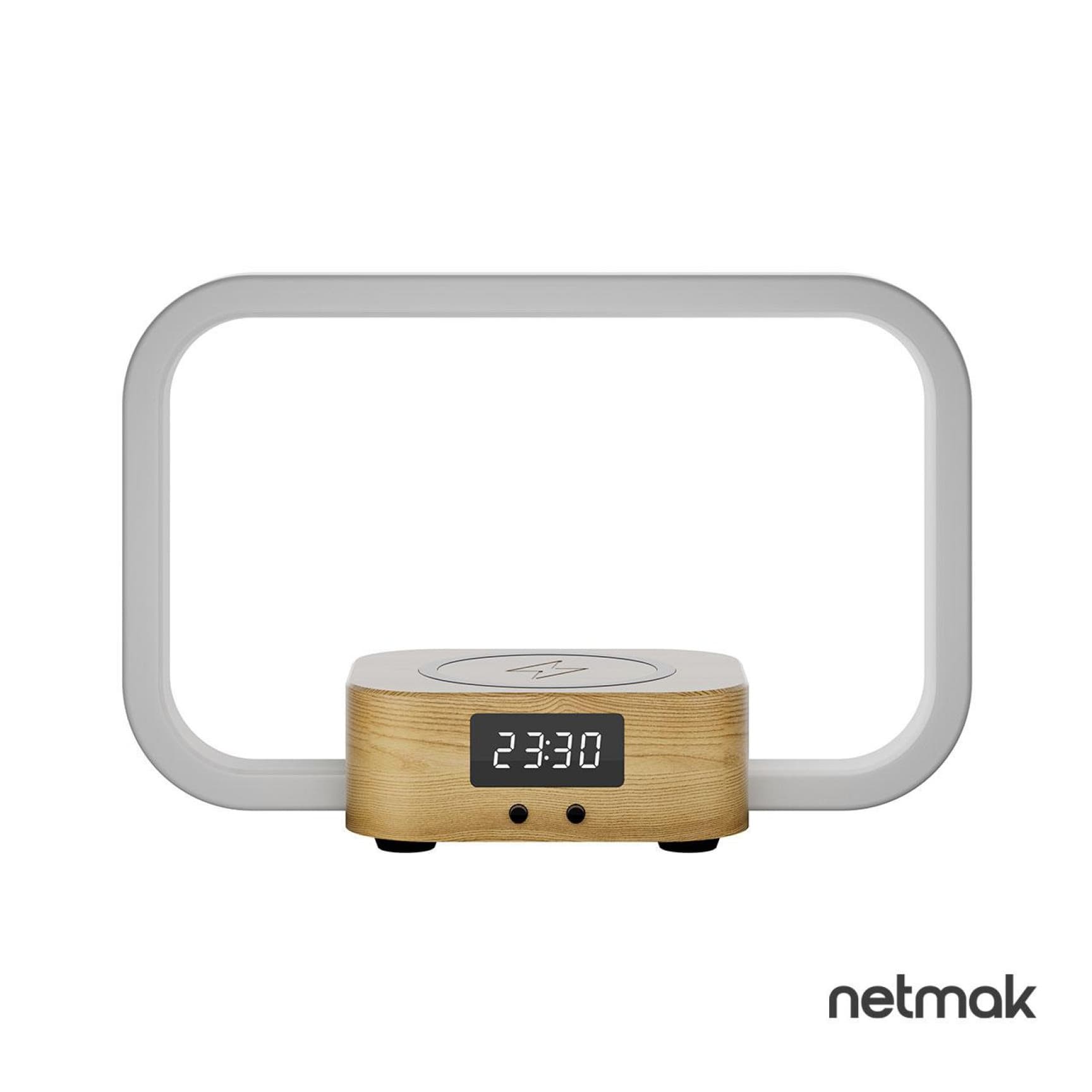 Lámpara LED Velador Reloj Digital con Cargador Inalámbrico 15W Netmak NM-LUMINA