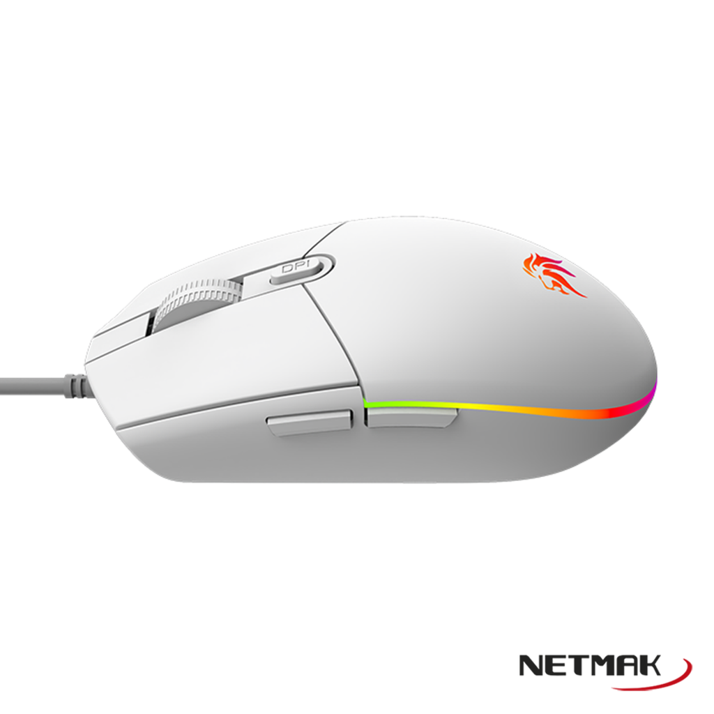 Mouse Gamer USB Netmak Expert NM-EXPERT 6 Botones RGB 3600 DPI Blanco