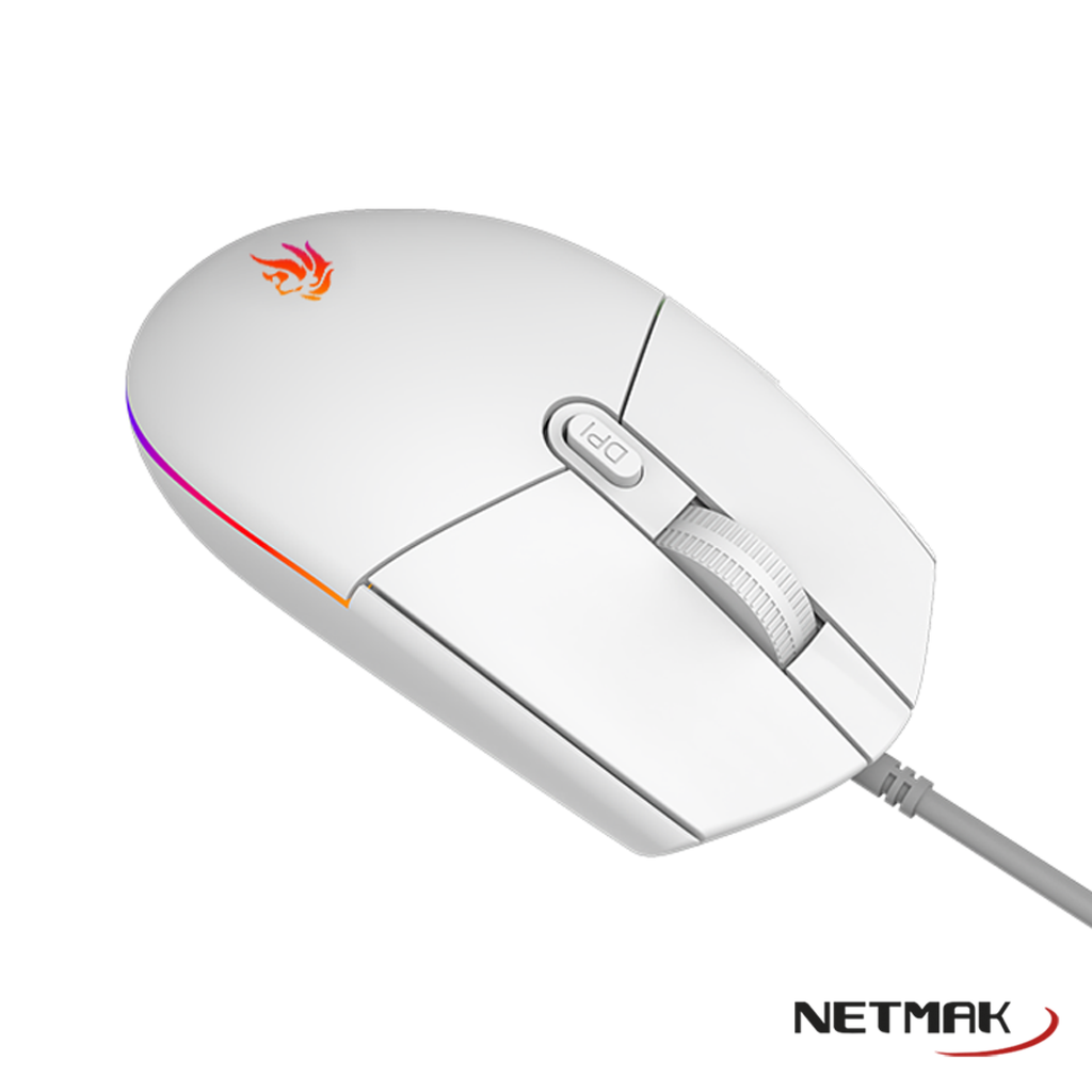 Mouse Gamer USB Netmak Expert NM-EXPERT 6 Botones RGB 3600 DPI Blanco